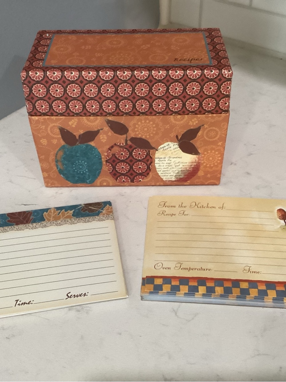Orange Apple Motif Recipe Card Box with Matching Cards